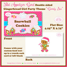 Load image into Gallery viewer, Gingerbread Girl Birthday Party Favor Card Appetizer Food Place Sign Label Pink Winter Christmas Kid Boogie Bear Invitations Candy Sue Theme