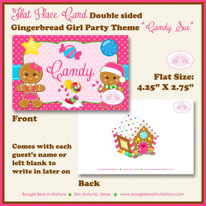 Gingerbread Girl Birthday Party Favor Card Appetizer Food Place Sign Label Pink Winter Christmas Kid Boogie Bear Invitations Candy Sue Theme