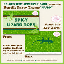 Load image into Gallery viewer, Reptile Bug Birthday Party Favor Card Tent Place Food Appetizer Folded Flat Snake Frog Lizard Jungle Zoo Boogie Bear Invitations Frank Theme