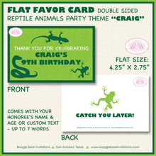 Load image into Gallery viewer, Reptile Birthday Party Favor Card Tent Place Food Appetizer Folded Flat Snake Frog Lizard Jungle Zoo Boy Boogie Bear Invitations Craig Theme