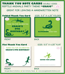 Reptile Birthday Party Thank You Card Note Snake Frog Toad Amazon Jungle Wild Rain Forest Green Boogie Bear Invitations Craig Theme Printed