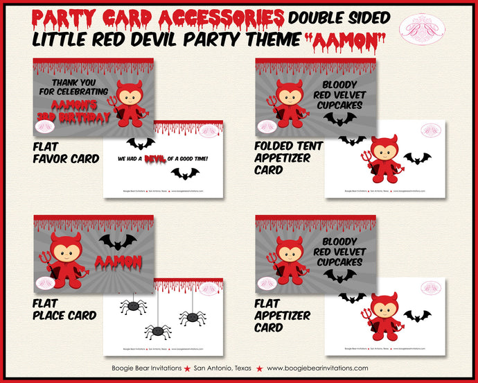 Little Red Devil Birthday Favor Party Card Tent Place Appetizer Halloween Spider Black Bat Boogie Bear Invitations Aamon Theme Printed