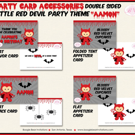 Little Red Devil Birthday Favor Party Card Tent Place Appetizer Halloween Spider Black Bat Boogie Bear Invitations Aamon Theme Printed