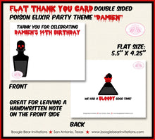 Load image into Gallery viewer, Poison Elixir Party Thank You Card Note Birthday Red Black Halloween Cocktail Spell Boogie Bear Invitations Damien Theme Printed
