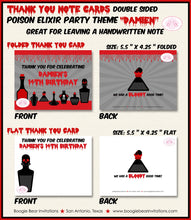 Load image into Gallery viewer, Poison Elixir Party Thank You Card Note Birthday Red Black Halloween Cocktail Spell Boogie Bear Invitations Damien Theme Printed