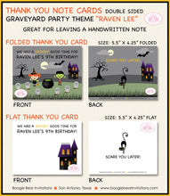 Load image into Gallery viewer, Graveyard Party Thank You Card Birthday Halloween Boy Girl Cemetery Black Cat Haunted House Boogie Bear Invitations Raven Lee Theme Printed