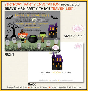 Halloween Birthday Party Invitation Graveyard Spooky Cemetery Black Cat Boogie Bear Invitations Raven Lee Theme Paperless Printable Printed