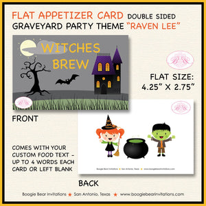 Halloween Birthday Party Favor Card Tent Place Sign Appetizer Graveyard Black Haunted House Boogie Bear Invitations Raven Lee Theme Printed