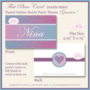 Valentine's Day Favor Party Card Tent Place Tag Food Sign Appetizer Label Birthday Pink Purple Heart Boogie Bear Invitations Garrison Theme
