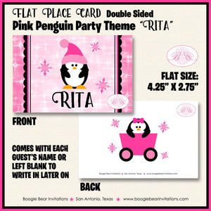 Pink Penguin Baby Shower Favor Card Tent Appetizer Food Girl Winter Little Snowflake Christmas Boogie Bear Invitations Rita Theme Printed