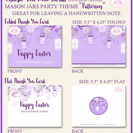 Purple Mason Jars Party Thank You Card Birthday Easter Whimsy Brunch Ladies Lavender Outdoor Boogie Bear Invitations Patterson Theme Printed
