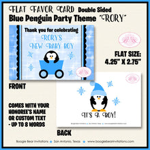 Load image into Gallery viewer, Blue Penguin Baby Shower Favor Card Tent Appetizer Food Boy Winter Little Snowflake Christmas Boogie Bear Invitations Rory Theme Printed