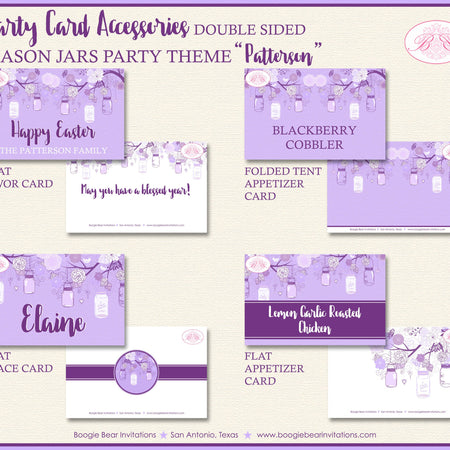Purple Mason Jars Easter Favor Party Card Tent Place Tag Food Sign Appetizer Label Birthday Lavender Boogie Bear Invitations Patterson Theme