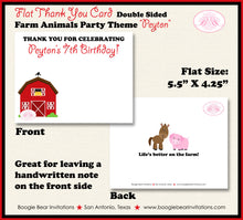 Load image into Gallery viewer, Farm Animals Party Thank You Card Birthday Girl Boy Red Barn Summer Country Ranch Petting Zoo Boogie Bear Invitations Peyton Theme Printed