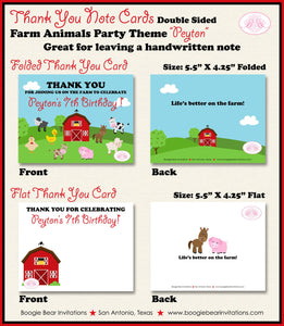 Farm Animals Party Thank You Card Birthday Girl Boy Red Barn Summer Country Ranch Petting Zoo Boogie Bear Invitations Peyton Theme Printed