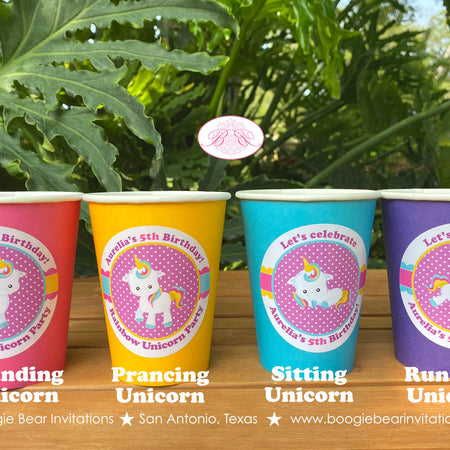 Rianbow Unicorn Party Beverage Cups Paper Drink Birthday Girl Pink Yellow Blue Purple Magic Horse Love Boogie Bear Invitations Aurelia Theme