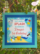 Load image into Gallery viewer, Splash Bash Birthday Party Door Banner Swimming Boy Girl Swimming Pool Beach Ball Ocean Wave Swim Kids Boogie Bear Invitations Douglas Theme