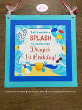 Load image into Gallery viewer, Splash Bash Birthday Party Door Banner Swimming Boy Girl Swimming Pool Beach Ball Ocean Wave Swim Kids Boogie Bear Invitations Douglas Theme