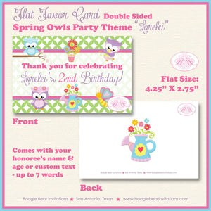 Spring Owls Birthday Party Favor Card Appetizer Food Place Sign Label Easter Grow Flower Garden Bird Boogie Bear Invitations Lorelei Theme
