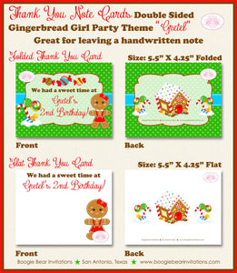 Gingerbread Girl Party Thank You Card Birthday Winter Christmas Candy House Snowflake Red Green Boogie Bear Invitations Gretel Theme Printed
