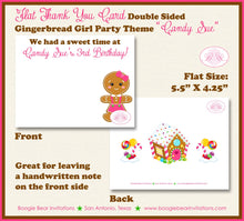 Load image into Gallery viewer, Pink Gingerbread Party Thank You Card Birthday Winter Christmas Candy House Snowflake Green Boogie Bear Invitations Candy Sue Theme Printed