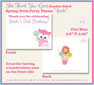 Spring Owls Party Thank You Card Birthday Easter Grow Flower Garden Bird Woodland Animals Pink Boogie Bear Invitations Lorelei Theme Printed