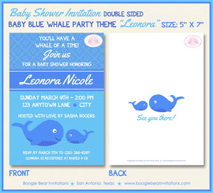 Blue Whale Baby Shower Invitation Boy Ocean Fish Swimming Swim Pool Party Boogie Bear Invitations Leonora Theme Paperless Printable Printed