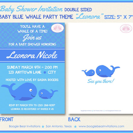 Blue Whale Baby Shower Invitation Boy Ocean Fish Swimming Swim Pool Party Boogie Bear Invitations Leonora Theme Paperless Printable Printed