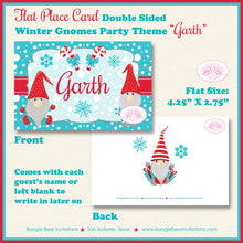 Load image into Gallery viewer, Winter Gnomes Birthday Party Favor Card Appetizer Food Place Sign Label Snowflake Red Christmas Girl Boy Boogie Bear Invitations Garth Theme