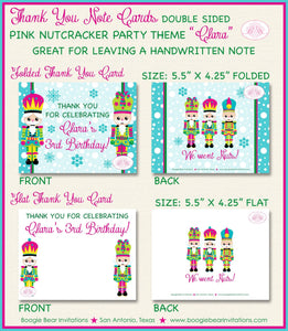 Pink Nutcracker Party Thank You Cards Birthday Winter Christmas Ballet Girl Blue Green Snowflake Boogie Bear Invitations Clara Theme Printed