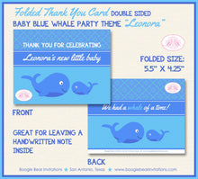 Load image into Gallery viewer, Blue Whale Baby Shower Party Thank You Cards Ocean Little Fish Swimming Swim Pool Splash Boy Boogie Bear Invitations Leonora Theme Printed