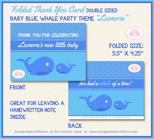 Blue Whale Baby Shower Party Thank You Cards Ocean Little Fish Swimming Swim Pool Splash Boy Boogie Bear Invitations Leonora Theme Printed