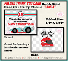 Load image into Gallery viewer, Race Car Party Thank You Card Black Birthday Red Black Aqua Boy Girl Checkered Pit Crew Racing Boogie Bear Invitations Danica Theme Printed