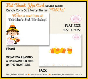 Candy Corn Girl Party Thank You Card Note Birthday Chalkboard Black Halloween Orange Yellow Boogie Bear Invitations Tabitha Theme Printed