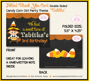 Candy Corn Girl Party Thank You Card Note Birthday Chalkboard Black Halloween Orange Yellow Boogie Bear Invitations Tabitha Theme Printed
