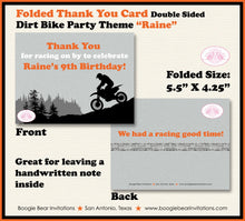Load image into Gallery viewer, Dirt Bike Birthday Party Thank You Card Orange Black Grey Boy Motocross Enduro Track Racing Ride Boogie Bear Invitations Raine Theme Printed