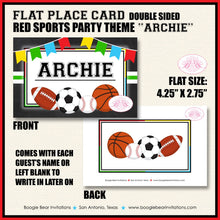 Load image into Gallery viewer, Sports Birthday Party Favor Card Appetizer Food Place Sign Label Girl Boy Chalkboard Baseball Red Ball Boogie Bear Invitations Archie Theme