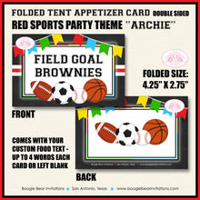 Load image into Gallery viewer, Sports Birthday Party Favor Card Appetizer Food Place Sign Label Girl Boy Chalkboard Baseball Red Ball Boogie Bear Invitations Archie Theme