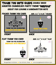 Load image into Gallery viewer, Haunted House Party Thank You Card Note Birthday Halloween Chandelier Black Skull Boy Mens Girl Boogie Bear Invitations Norman Theme Printed