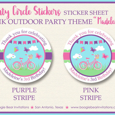 Pink Butterfly Party Stickers Circle Sheet Round Birthday Girl Purple Outdoor Summer Bicycle Garden Boogie Bear Invitations Madeleine Theme