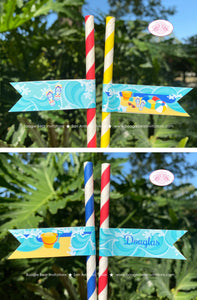Splash Bash Party Birthday Paper Straws Pennant Drink Boy Girl Swimming Pool Beach Ball Ocean Wave Kid Boogie Bear Invitations Douglas Theme
