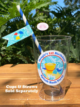 Load image into Gallery viewer, Splash Bash Birthday Party Beverage Cups Plastic Drink Boy Girl Swimming Pool Beach Ball Ocean Wave Boogie Bear Invitations Douglas Theme