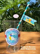 Load image into Gallery viewer, Splash Bash Birthday Party Beverage Cups Plastic Drink Boy Girl Swimming Pool Beach Ball Ocean Wave Boogie Bear Invitations Douglas Theme