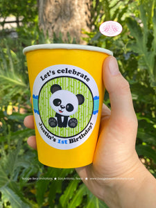 Panda Bear Birthday Party Beverage Cups Paper Drink Boy Blue Black Yellow Green Zoo Wild Jungle Animals Boogie Bear Invitations Justin Theme