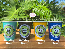 Load image into Gallery viewer, Panda Bear Birthday Party Beverage Cups Paper Drink Boy Blue Black Yellow Green Zoo Wild Jungle Animals Boogie Bear Invitations Justin Theme