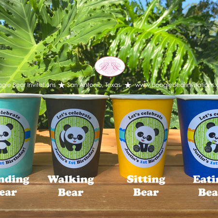 Panda Bear Birthday Party Beverage Cups Paper Drink Boy Blue Black Yellow Green Zoo Wild Jungle Animals Boogie Bear Invitations Justin Theme
