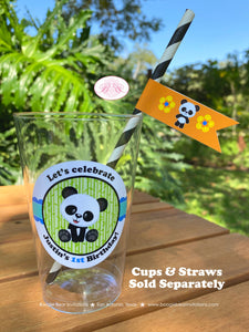 Panda Bear Party Birthday Paper Straws Pennant Drink Boy Blue Black Yellow Green Zoo Wild Jungle Animal Boogie Bear Invitations Justin Theme