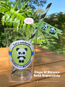 Panda Bear Birthday Party Beverage Cups Plastic Drink Boy Blue Black Yellow Green Wild Jungle Animals Boogie Bear Invitations Justin Theme