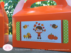 Autumn Harvest Party Treat Boxes Favor Tags Birthday Girl Fall Pumpkin Farm Rustic Woodland Animals Boogie Bear Invitations Georgia Theme