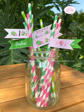 Load image into Gallery viewer, Pink Watermelon Birthday Party Straws Paper Pennant Birthday Girl One In Melon Two Sweet Summer Green Boogie Bear Invitations Darlene Theme